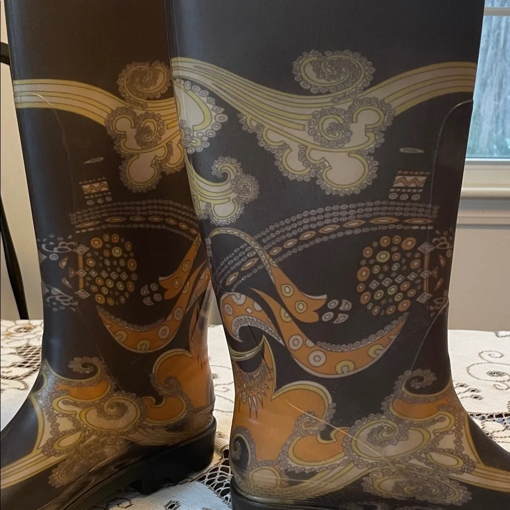 Emilio Pucci Classic Firenze Paisley Design Rubber Rain Boots